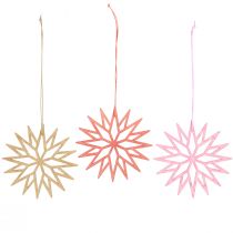 Artículo Adornos de madera para árbol de Navidad con forma de copo de nieve, color naranja, 10 cm, 12 unidades