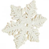 Artículo Copos de nieve madera 4cm blanco con mica 72uds