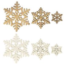Artículo Copos de nieve de madera decorativos blancos naturales de 3/5/7 cm, surtidos, 36 unidades