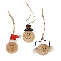 Artículo Muñeco de Nieve Decoración de Madera Percha Navidad Natural 5cm 12uds