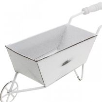 Mini carretilla, decoración de mesa, decoración de verano shabby chic marrón, blanco H7.5cm L25cm
