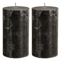 Artículo Velas de pilar negras de 85×150 mm, 2 unidades, teñidas en su totalidad, elegantes para decoración y ambiente.