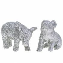 Cerdo decorativo Decoración de Año Nuevo plateado brillo 3.5cm 2pcs