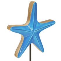 Artículo Estrella de mar azul sobre base Decoración de madera 25cm