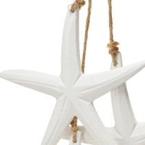 Artículo Decoración estrella de mar decoración marítima de madera para colgar blanca con 3 estrellas 46cm
