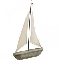 Velero, barco de madera, decoración marítima shabby chic colores naturales, blanco H37cm L24cm