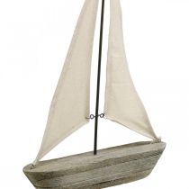 Velero, barco de madera, decoración marítima shabby chic colores naturales, blanco H37cm L24cm