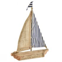 Barco decorativo velero con vela azul y blanca y yute Al.42cm