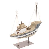 Artículo Decoración de barco, estilo marítimo, de madera con soporte, 20 cm.