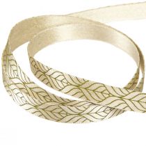 Artículo Cinta de seda cinta de regalo hojas beige verde 10mm 20m