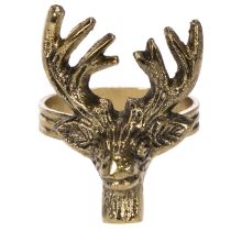 Artículo Anillo para servilletas de metal con cabeza de ciervo en acabado dorado, 6 cm, 4 unidades.