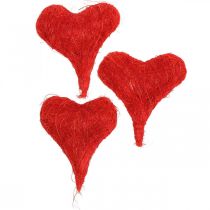 Artículo Corazones de sisal rojo, decoración para bodas, fibras naturales de sisal, Día de San Valentín Al. 7,5–9 cm 16 piezas