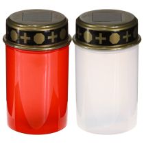 Artículo Lámpara solar para tumba LED en rojo, blanco y oro, Ø6,5 cm, altura 12 cm.