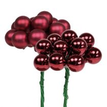 Artículo Mini bola navideña bayas de espejo de cristal rojo, rosa Ø20mm 140 piezas
