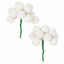 Artículo Mini bolas de cristal con forma de baya espejadas, montadas en alambre, blancas, 25 mm, 140 unidades