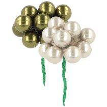 Artículo Adornos navideños con forma de bayas de espejo, color verde y plateado, diámetro 20 mm, 140 unidades