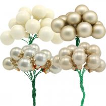 Artículo Mini bola navideña crema, bayas espejo beige Ø20mm 140 piezas