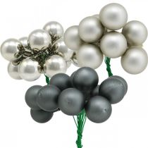 Artículo Mini bolas navideñas plata, antracita espejo bayas Ø25mm 140 piezas