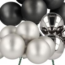 Artículo Mini bolas navideñas plata, vidrio antracita Ø40mm mezcla 32 piezas