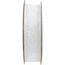 Cinta de encaje blanca, decoración de boda, cinta decorativa con estampado de flores W25mm L15m