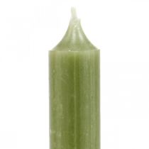Artículo Vela de palo velas de cera teñidas de verde 180mm/Ø21mm 6ud