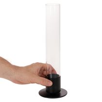 Artículo Portavelas cónico con cilindro de cristal. Sencillo y atemporal. 31 cm.