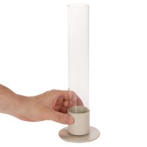 Artículo Portavelas moderno para velas cónicas con cilindro y base de cristal, 31 cm.