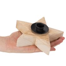 Artículo Portavelas rústico de madera con forma de estrella para velas cónicas, 16 cm.
