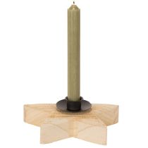 Artículo Portavelas rústico de madera con forma de estrella para velas cónicas, 16 cm.