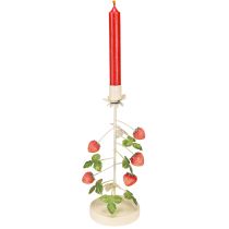 Artículo Portavelas de metal con decoración de fresas color crema redondo H26cm