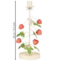 Artículo Portavelas de metal con decoración de fresas color crema redondo H26cm