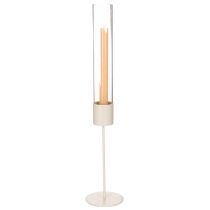 Artículo Portavelas con cilindro de cristal sobre base metálica de 50 cm.