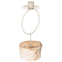 Artículo Portavelas con base de madera de abedul y anillo de metal, 20 cm