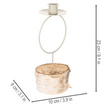 Artículo Portavelas con base de madera de abedul y anillo de metal, 20 cm