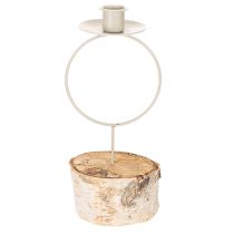 Artículo Portavelas con base de madera de abedul y anillo de metal, 20 cm