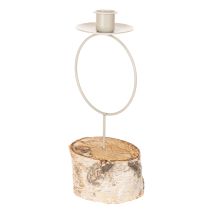 Artículo Portavelas con base de madera de abedul y anillo de metal, 20 cm