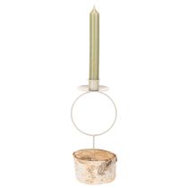 Artículo Portavelas con base de madera de abedul y anillo de metal, 20 cm