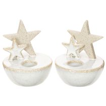 Artículo Portavelas de cerámica con forma de estrella, decoración navideña, 11 cm, 2 unidades