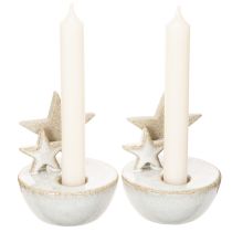 Artículo Portavelas de cerámica con forma de estrella, decoración navideña, 11 cm, 2 unidades