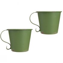 Artículo Portavelas de palo taza vintage metal verde Ø7cm H6cm 2ud