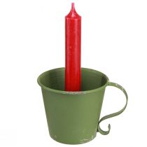 Artículo Portavelas de palo taza vintage decoración de metal verde Ø9,5cm H8cm 3ud