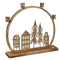 Artículo Portavelas de palo Navidad hilera de casas oro antiguo 36×32cm