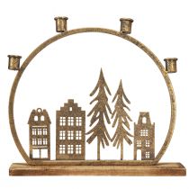 Artículo Portavelas de palo Navidad hilera de casas oro antiguo 36×32cm