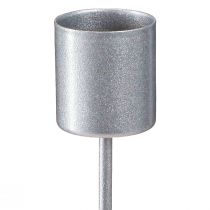 Artículo Portavelas de palo para enchufar portavelas gris plateado Ø2,5cm H11cm 16 piezas