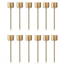 Artículo Portavelas de palo para enchufar oro mate Ø22mm H10,5cm 12 piezas