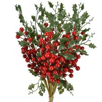 Artículo Rama de acebo de Navidad bayas Ilex artificial 45cm 6 piezas