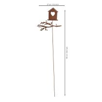 Artículo Casita para pájaros de jardín oxidada con forma de corazón y rama, 100 cm.