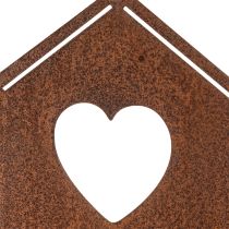 Artículo Casita para pájaros de jardín oxidada con forma de corazón y rama, 100 cm.