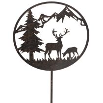Artículo Estaca decorativa con animales del bosque, ciervo y pino, 100 cm.