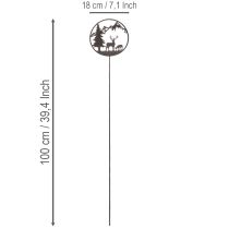 Artículo Estaca decorativa con animales del bosque, ciervo y pino, 100 cm.